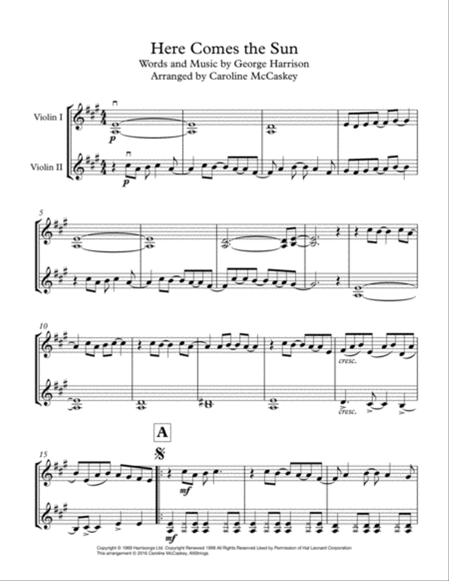 Here Comes The Sun String Duet scores gallery preview page 2