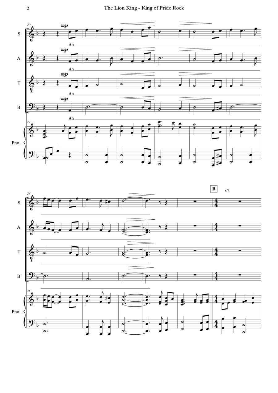 King Of Pride Rock King Of Pride Rock Divisi scores gallery preview page 2