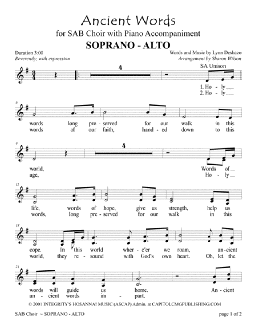 Ancient Words 3-Part scores gallery preview page 1
