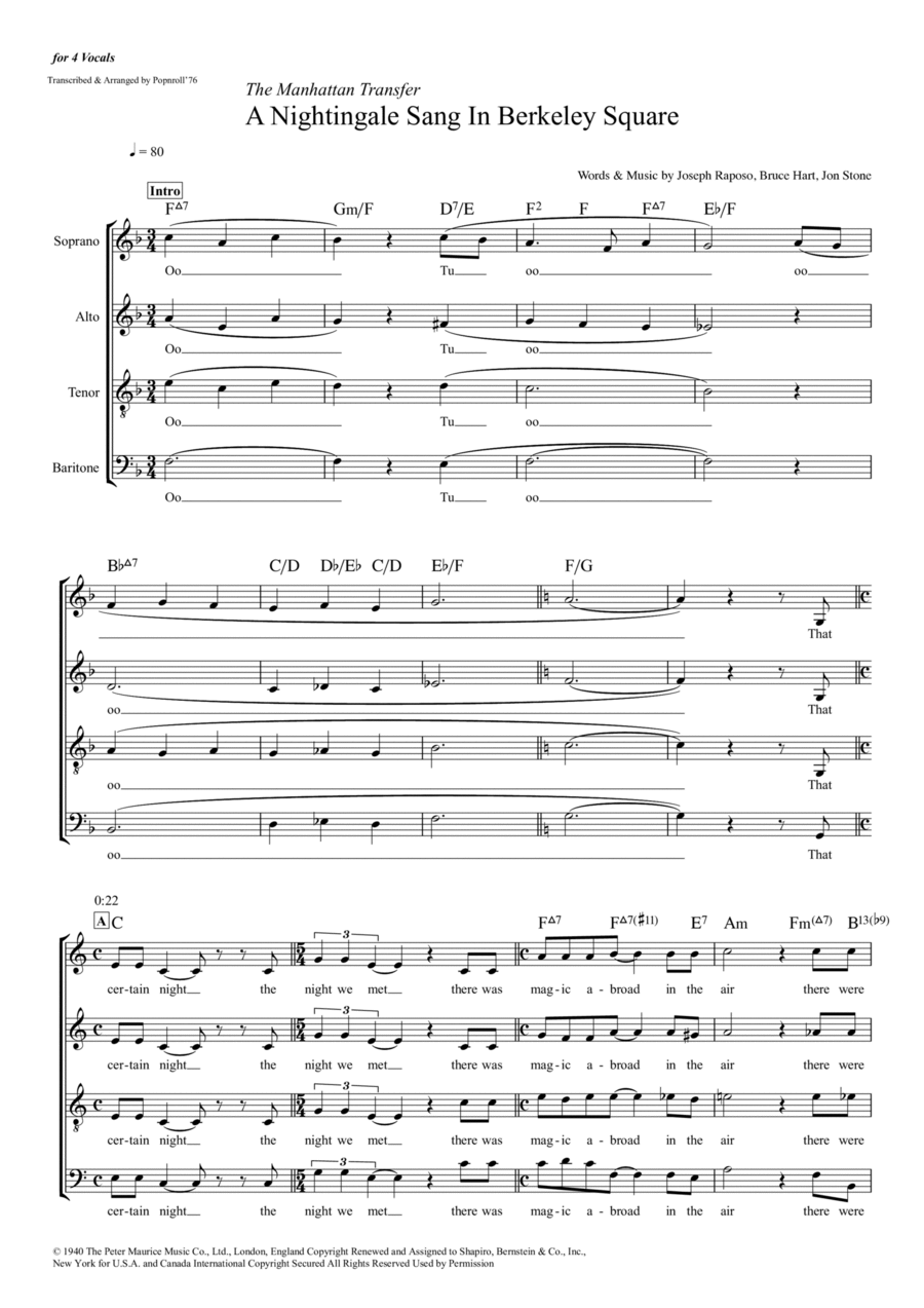 A Nightingale Sang In Berkeley Square 4-Part scores gallery preview page 1