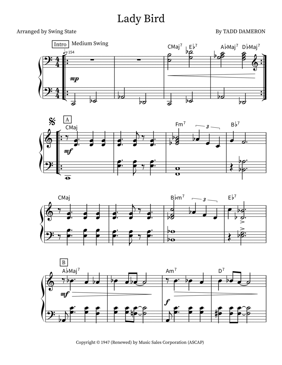 Lady Bird Piano Solo scores gallery preview page 1