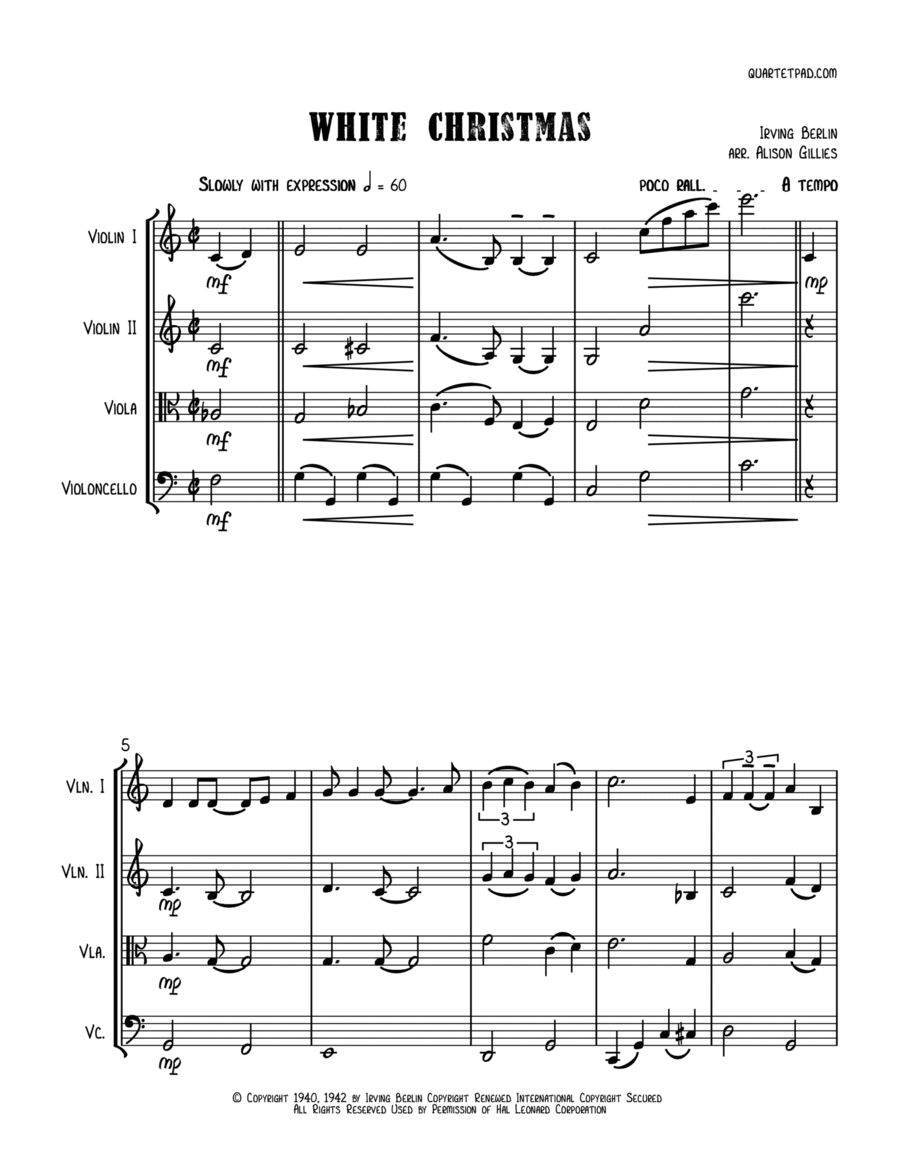 White Christmas String Quartet scores gallery preview page 1