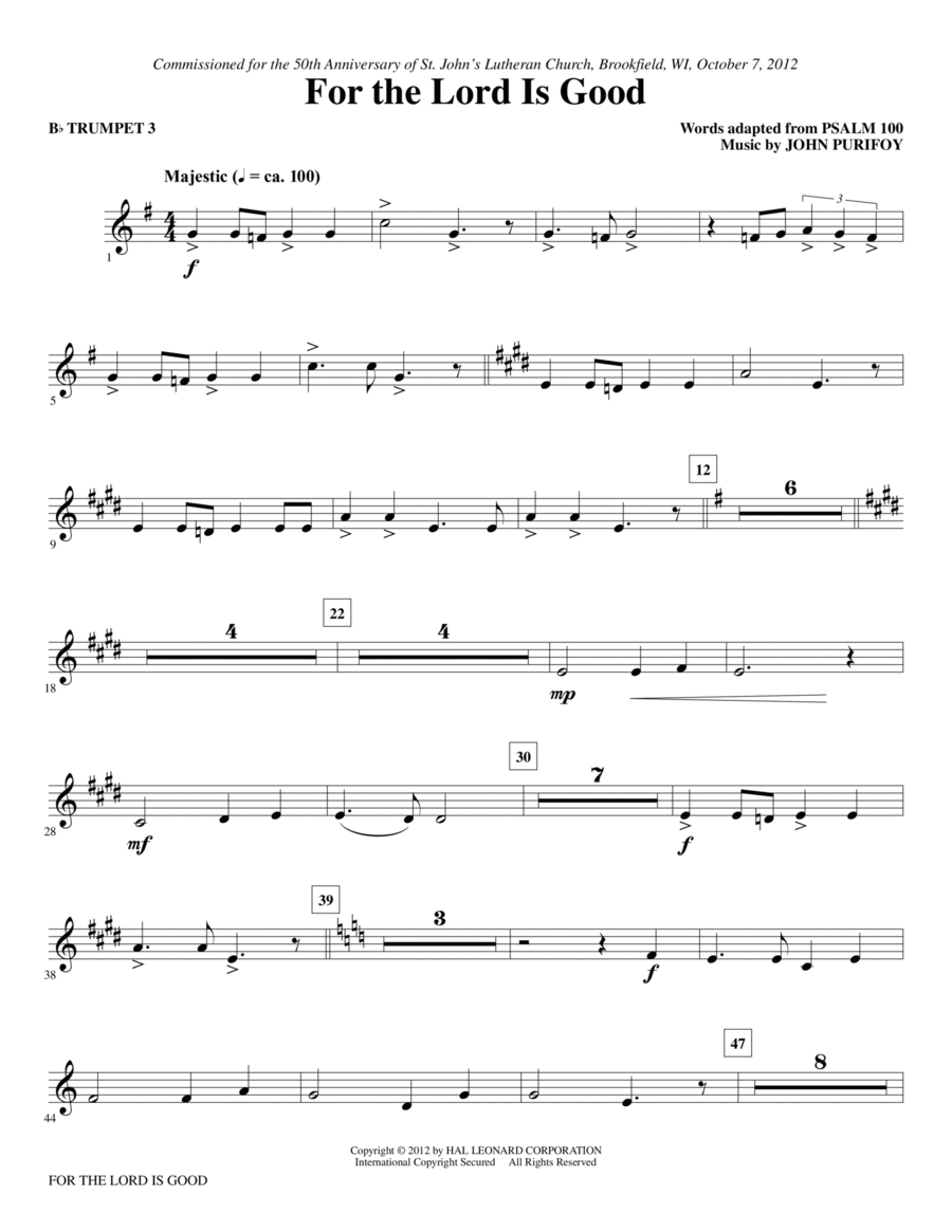 For The Lord Is Good - Bb Trumpet 3 Choir scores gallery preview page 1