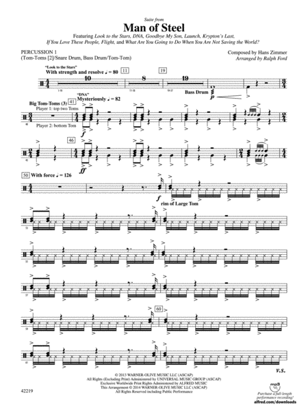 Man of Steel, Suite from: 1st Percussion