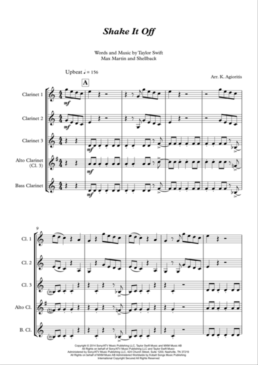 Shake It Off Clarinet Quartet scores gallery preview page 2