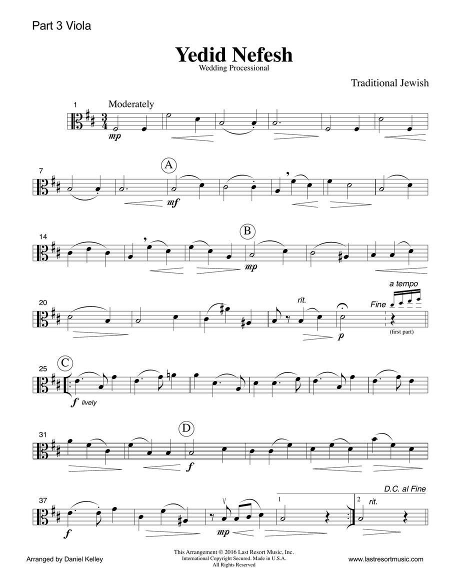 Yedid Nefesh String Quartet (3 Violins & Cello) or Piano Quintet Large Ensemble scores gallery preview page 6