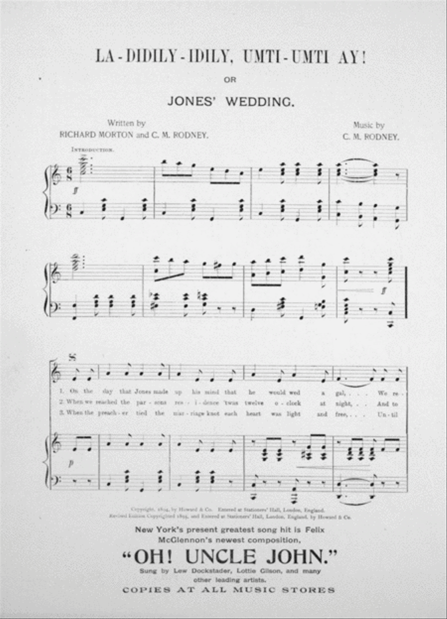 La-Didily-Idily-Umti-Umti-Ay, or, Jones' Wedding. Comic Song Voice scores gallery preview page 2