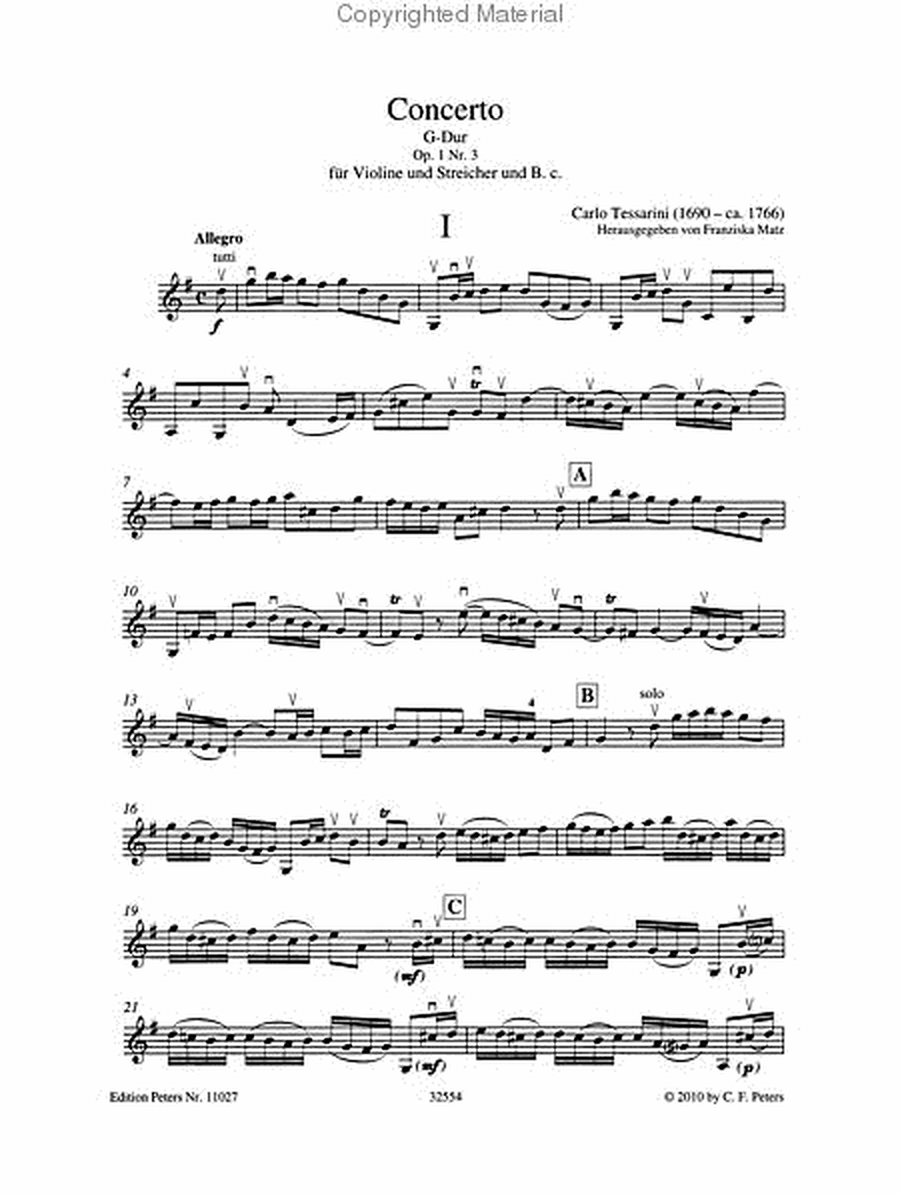 Violin Concerto in G Op. 1 No. 3 (Edition for Violin and Piano)