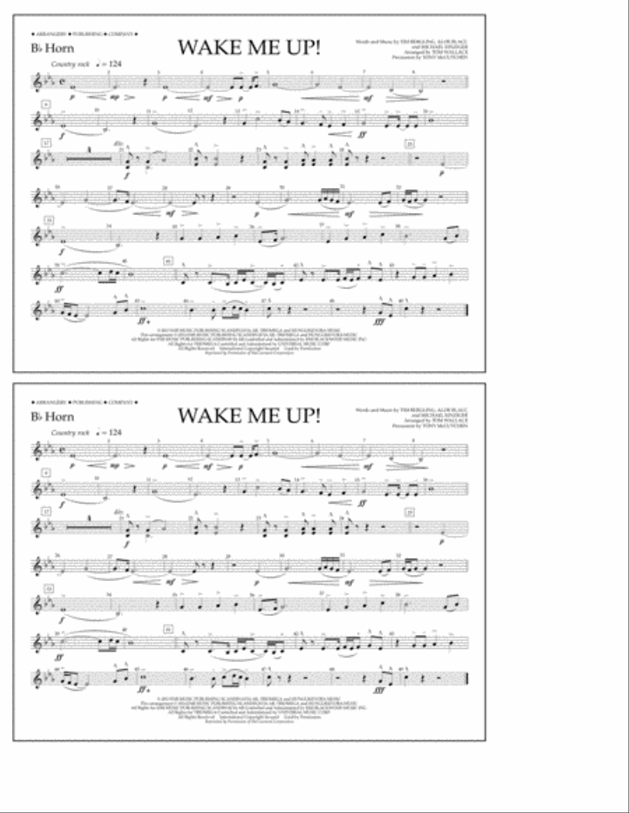 Wake Me Up! - Bb Horn Wake Me Up! - Bb Horn Marching Band scores gallery preview page 1