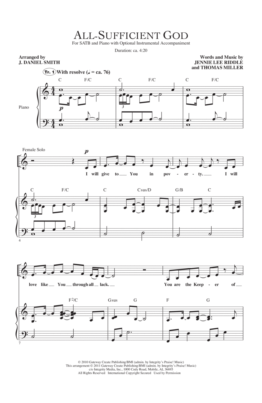 All-Sufficient God 4-Part scores gallery preview page 1