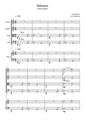 Habanera - Georges Bizet (Carmen) for String Quartet in a easy version with piano - Score and parts