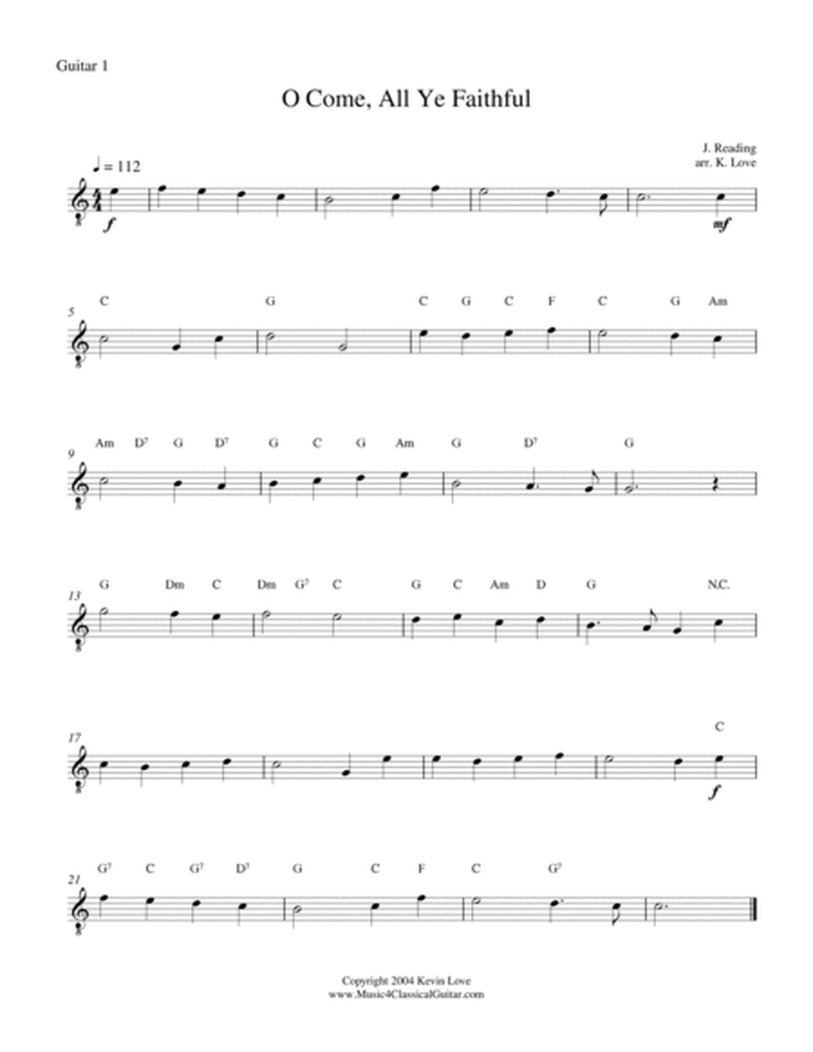 O Come, All Ye Faithful (Guitar Quartet) - Score and Parts image number null