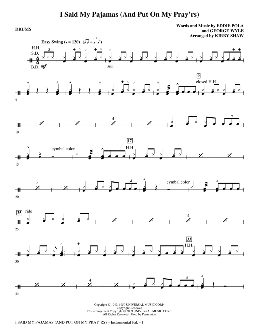 I Said My Pajamas (And Put On My Pray'rs) - Drums Choir scores gallery preview page 1