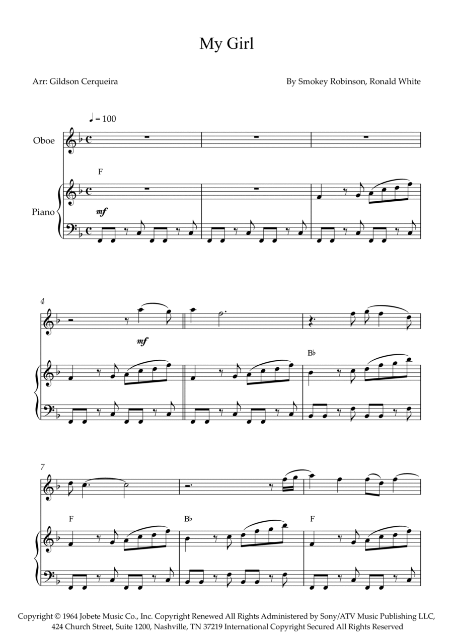 My Girl Piano scores gallery preview page 1