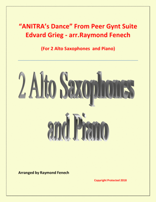 Book cover for Anitra's Dance - From Peer Gynt (2 Alto Saxophones and Piano)