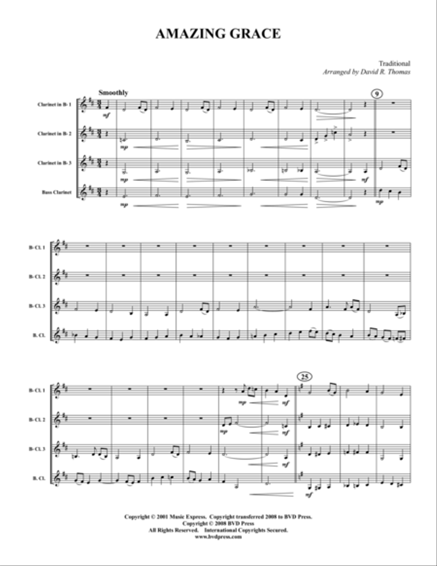 Amazing Grace Clarinet Quartet scores gallery preview page 1