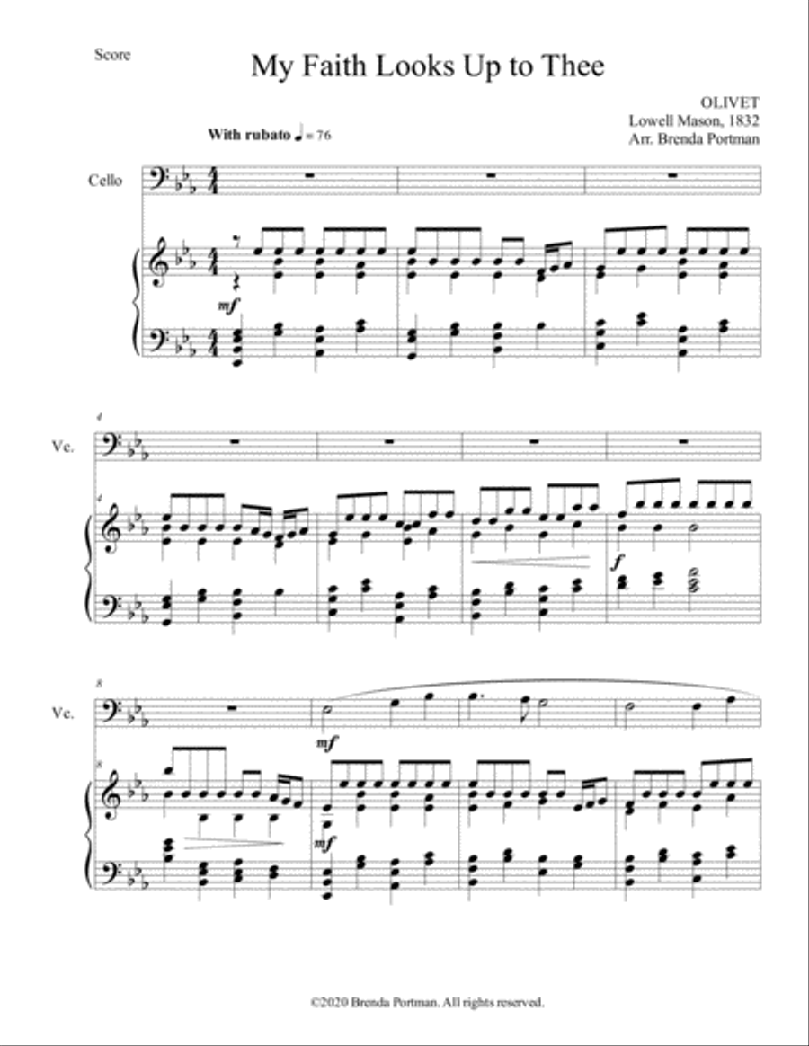 My Faith Looks Up to Thee (cello/piano), arr. Brenda Portman Piano scores gallery preview page 1