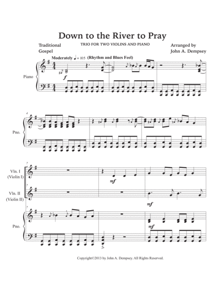 Down to the River to Pray (Trio for Two Violins and Piano) image number null