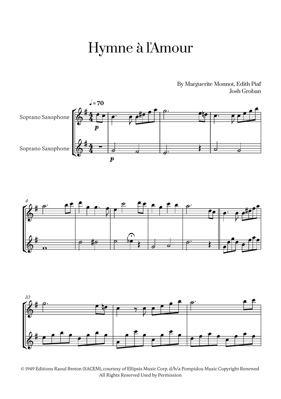 Hymne A L'amour Woodwind Duet scores gallery preview page 1