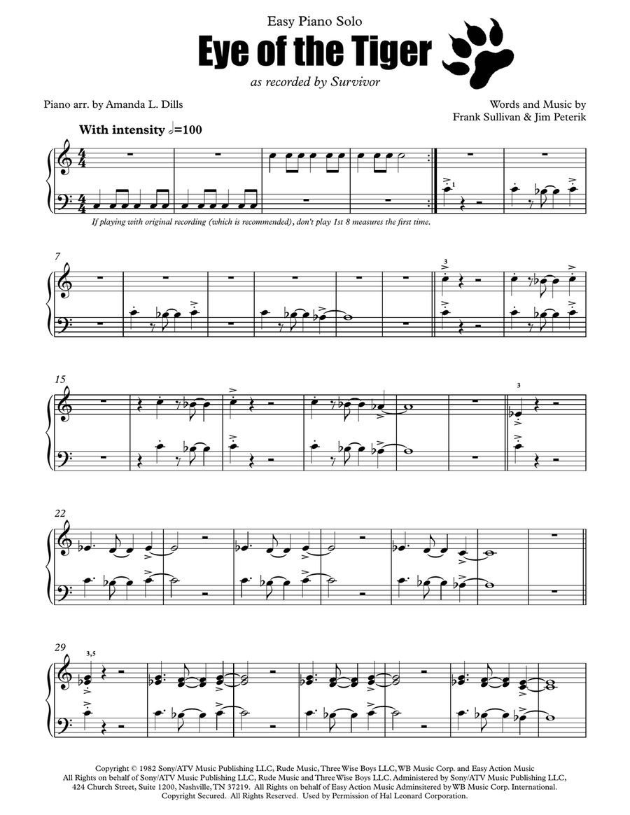 Eye Of The Tiger Easy Piano scores gallery preview page 1