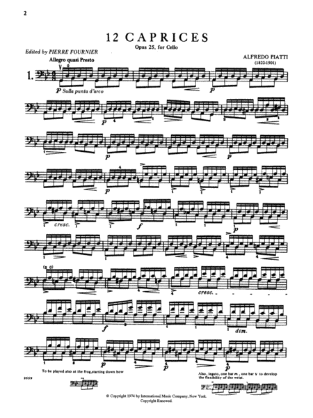 12 Caprices, Op. 25 by Alfredo C. Piatti Cello Solo - Sheet Music