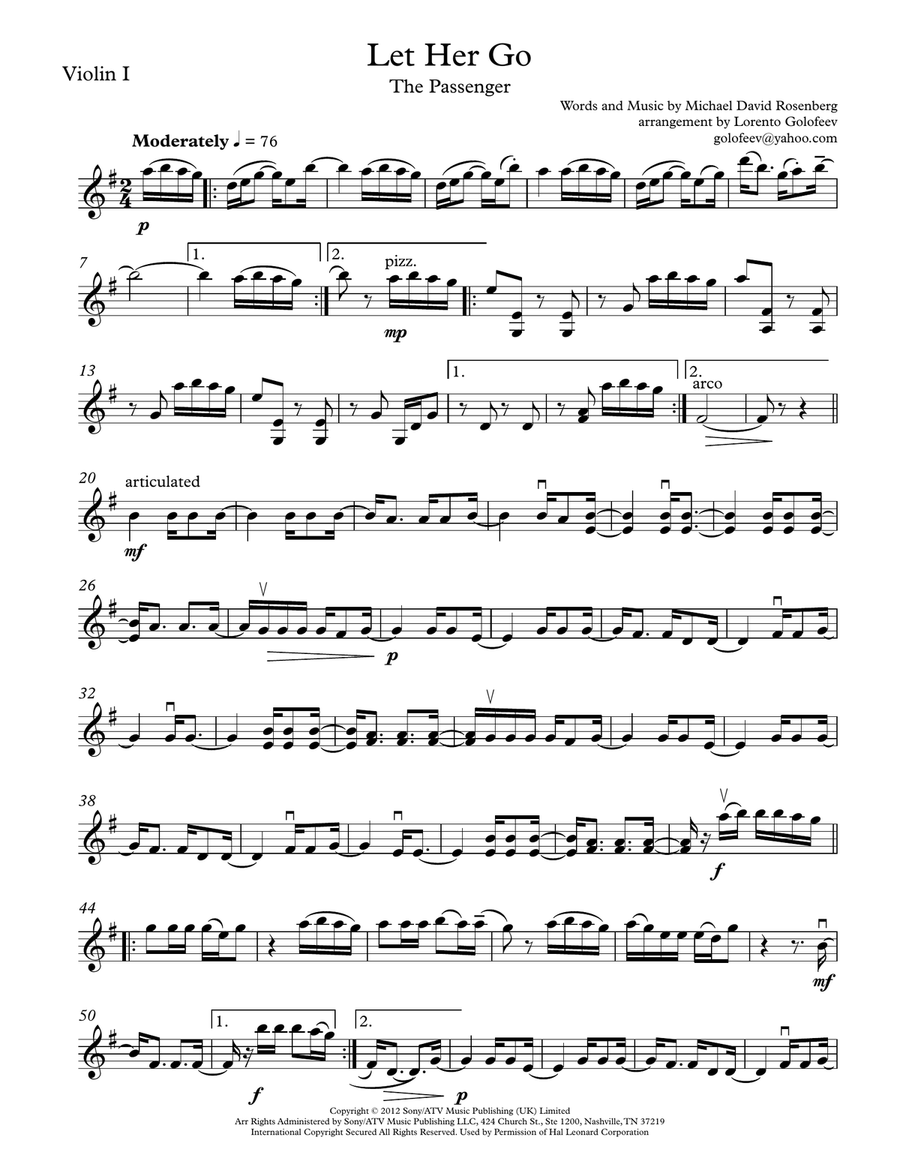 Let Her Go String Quartet scores gallery preview page 1