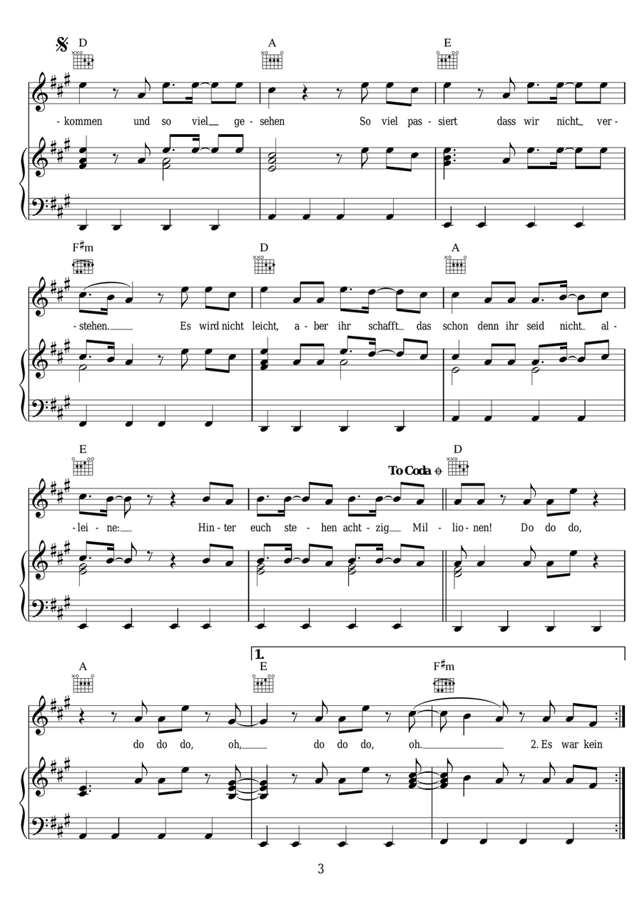 80 Millionen (EM version) Piano, Vocal scores gallery preview page 3