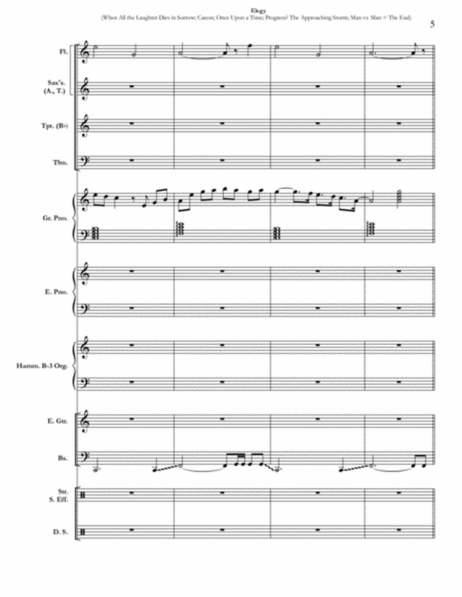 ELEGY (Canon; Once Upon a Time; Progress?; The Approaching Storm; Man vs. Man = The End) [Chicago] (full score & set of parts) image number null