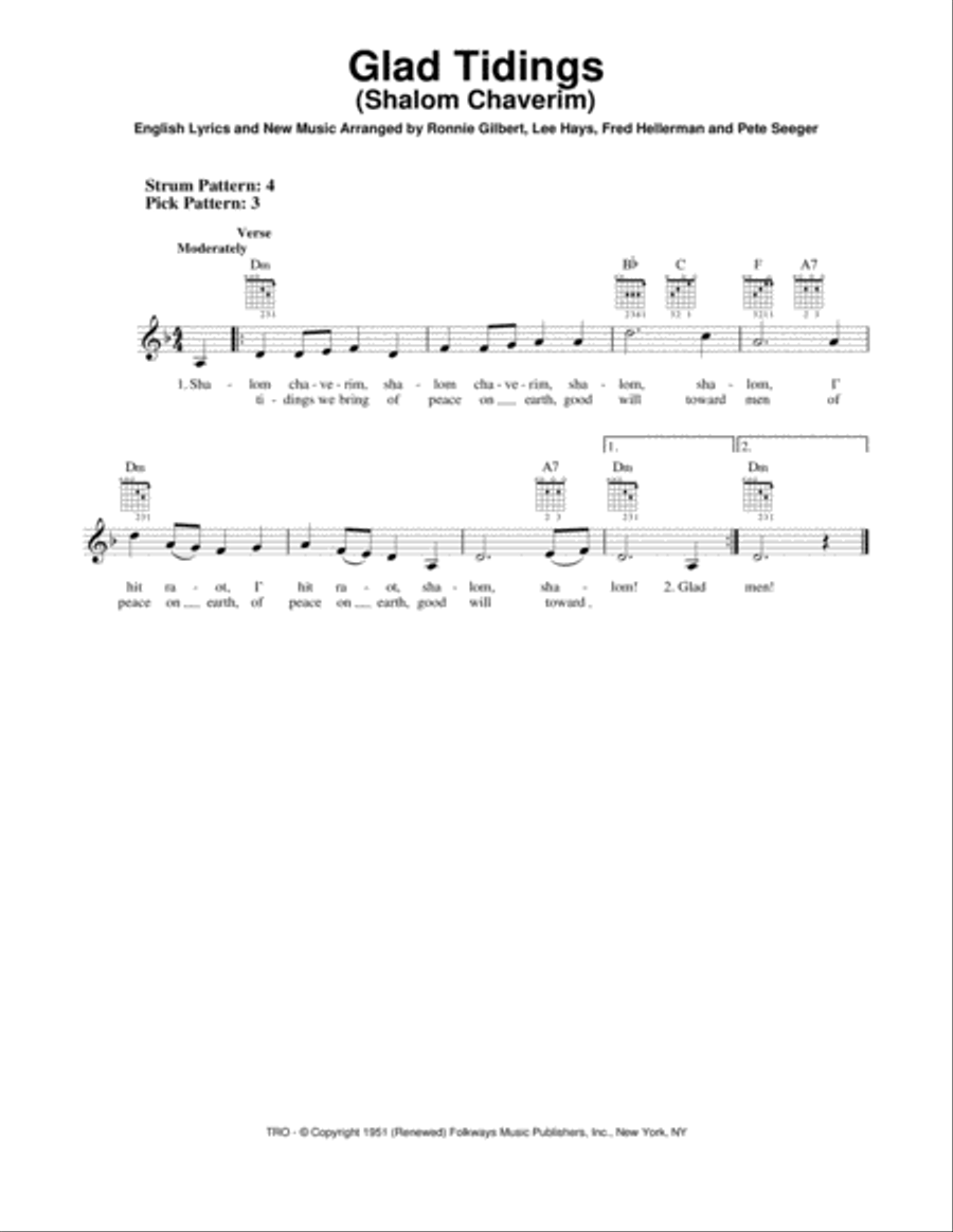 Glad Tidings (Shalom Chaverim) Easy Guitar scores gallery preview page 1