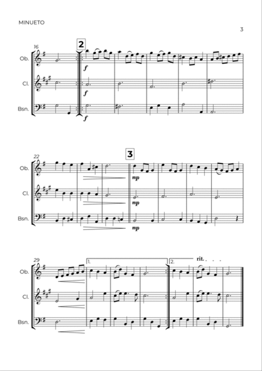 MINUETO - BACH - WIND TRIO (OBOE, CLARINET & BASSOON) Woodwind Trio scores gallery preview page 3