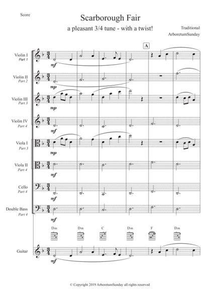 SCARBOROUGH FAIR STRING ENSEMBLE plus guitar and uke lead sheets image number null