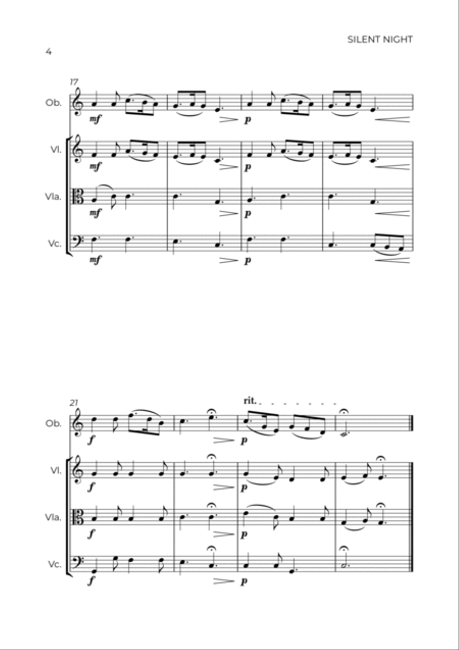 SILENT NIGHT - OBOE, VIOLIN, VIOLA & CELLO Small Ensemble scores gallery preview page 4