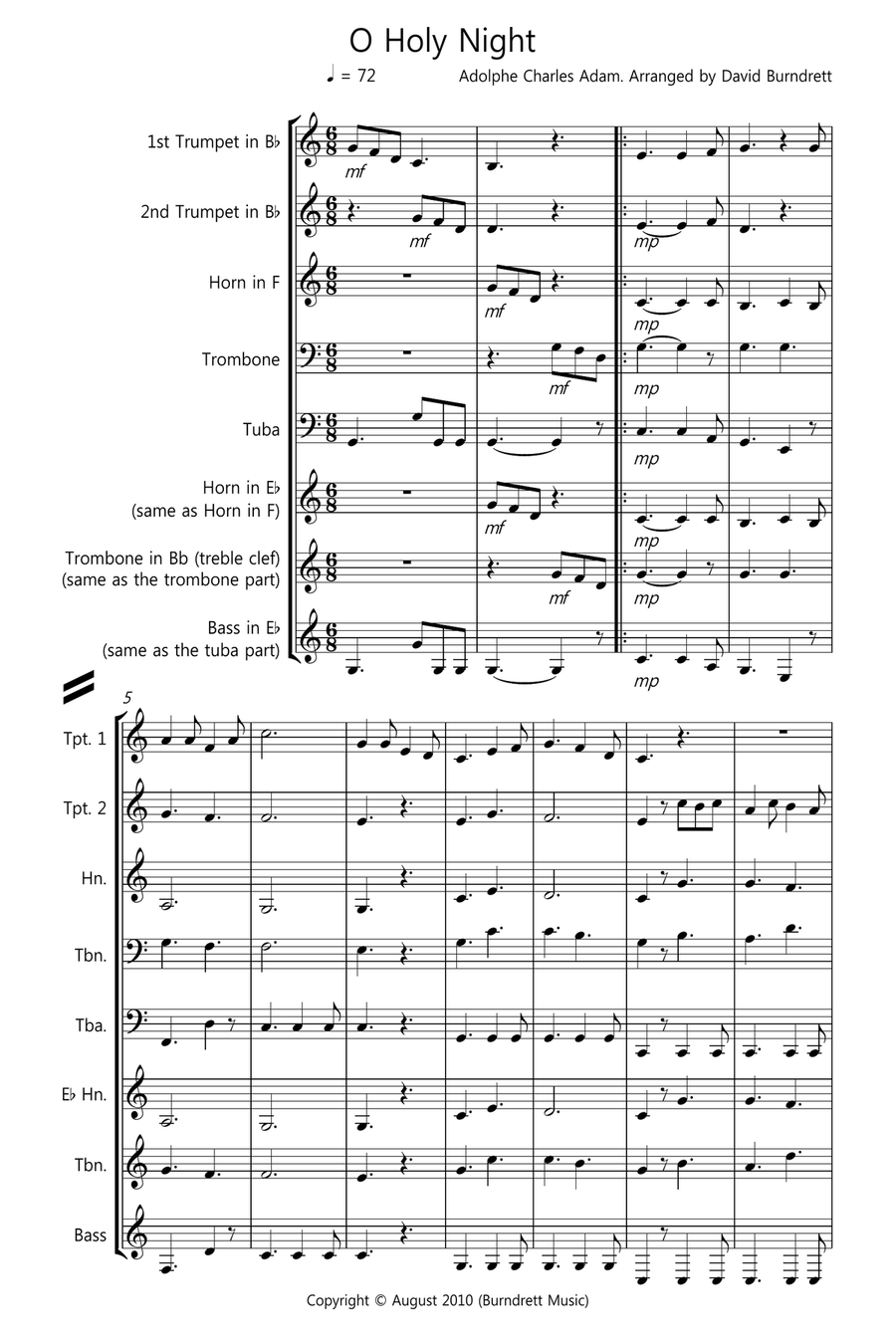O Holy Night for Brass Quintet Brass Quintet scores gallery preview page 1