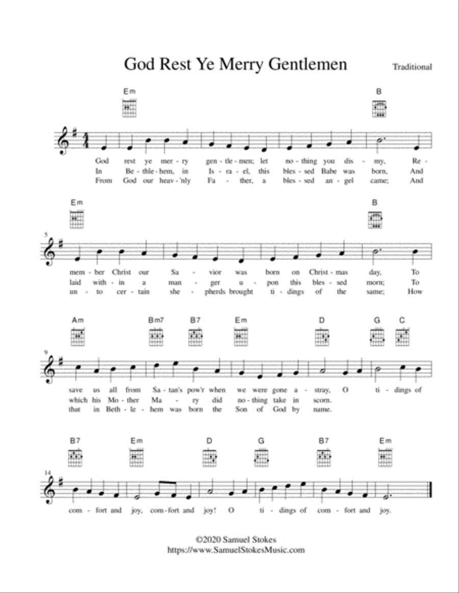 God Rest Ye Merry Gentlemen - lead sheet in E minor Guitar scores gallery preview page 1