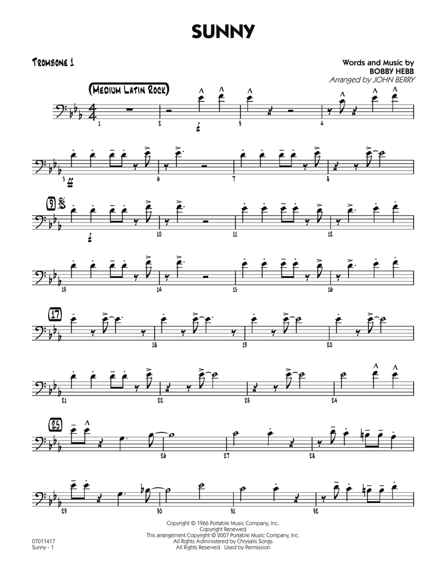 Sunny - Trombone 1 Jazz Ensemble scores gallery preview page 1