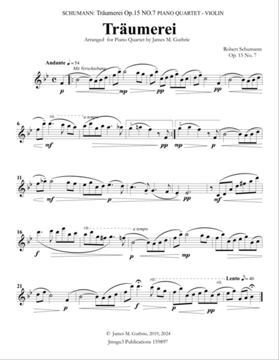 Schumann: Träumerei Op. 15 No. 7 for Piano Quartet Piano Quartet scores gallery preview page 5