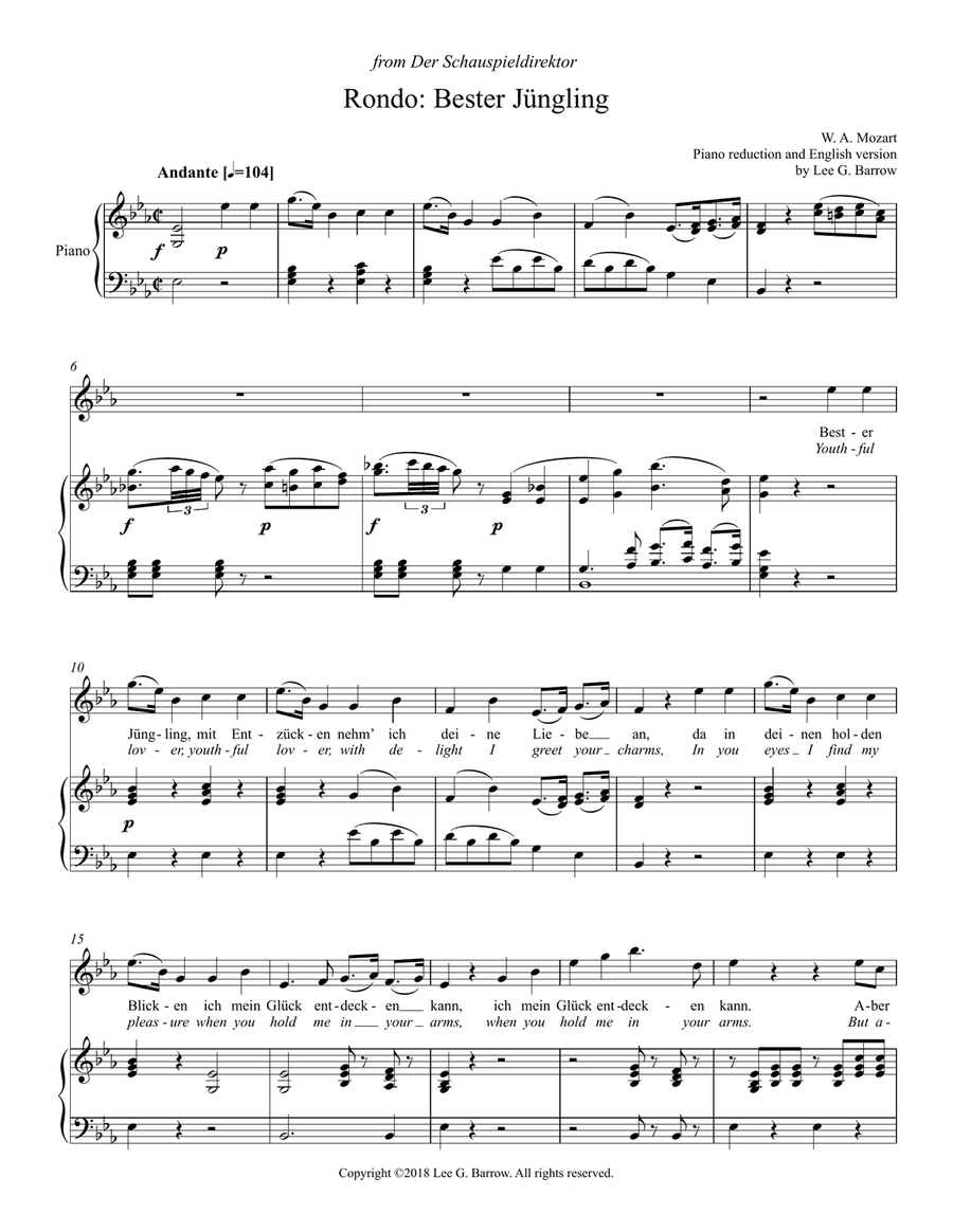 Bester Jüngling (original key) Soprano Voice scores gallery preview page 1