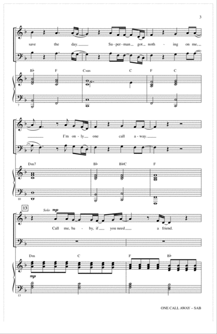 One Call Away 3-Part scores gallery preview page 2