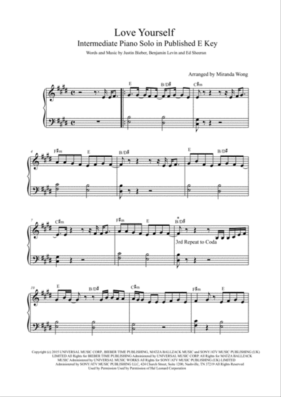 Love Yourself Piano Solo scores gallery preview page 2