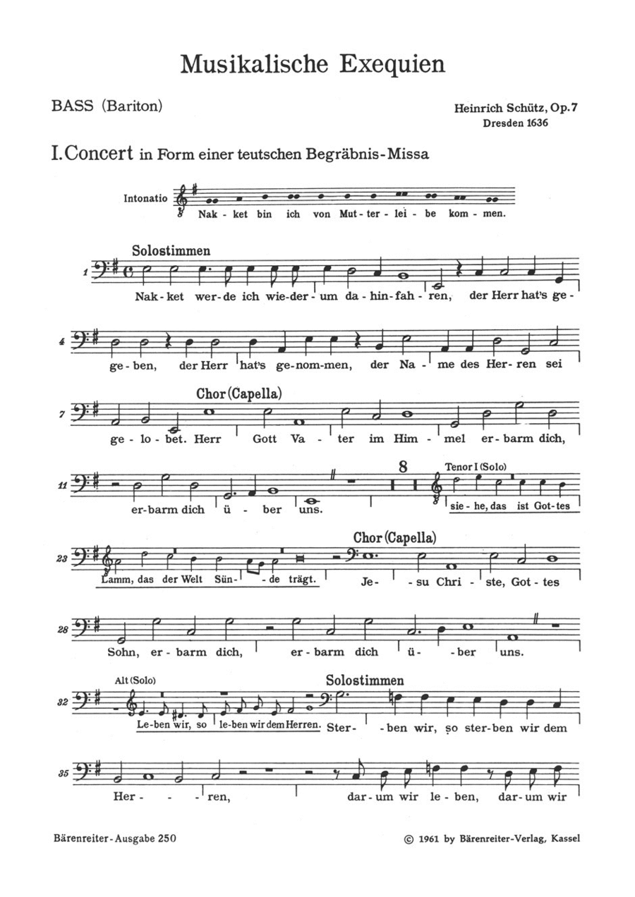 Musikalische Exequien für Solostimmen, Chor und Basso continuo SWV 279-281 Choir scores gallery preview page 1