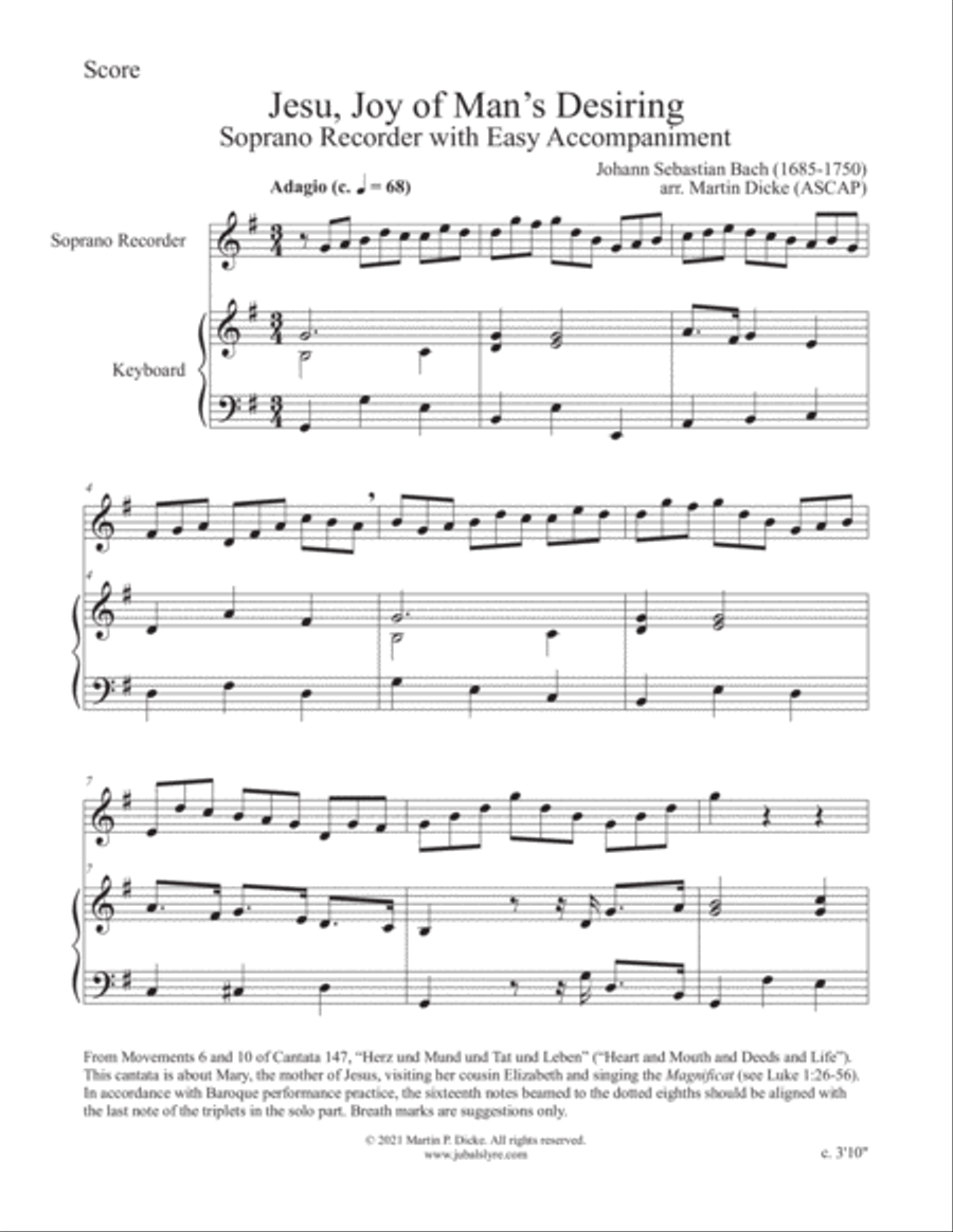 Jesu, Joy of Man’s Desiring (Soprano Recorder with Easy Accompaniment) Soprano Recorder scores gallery preview page 2