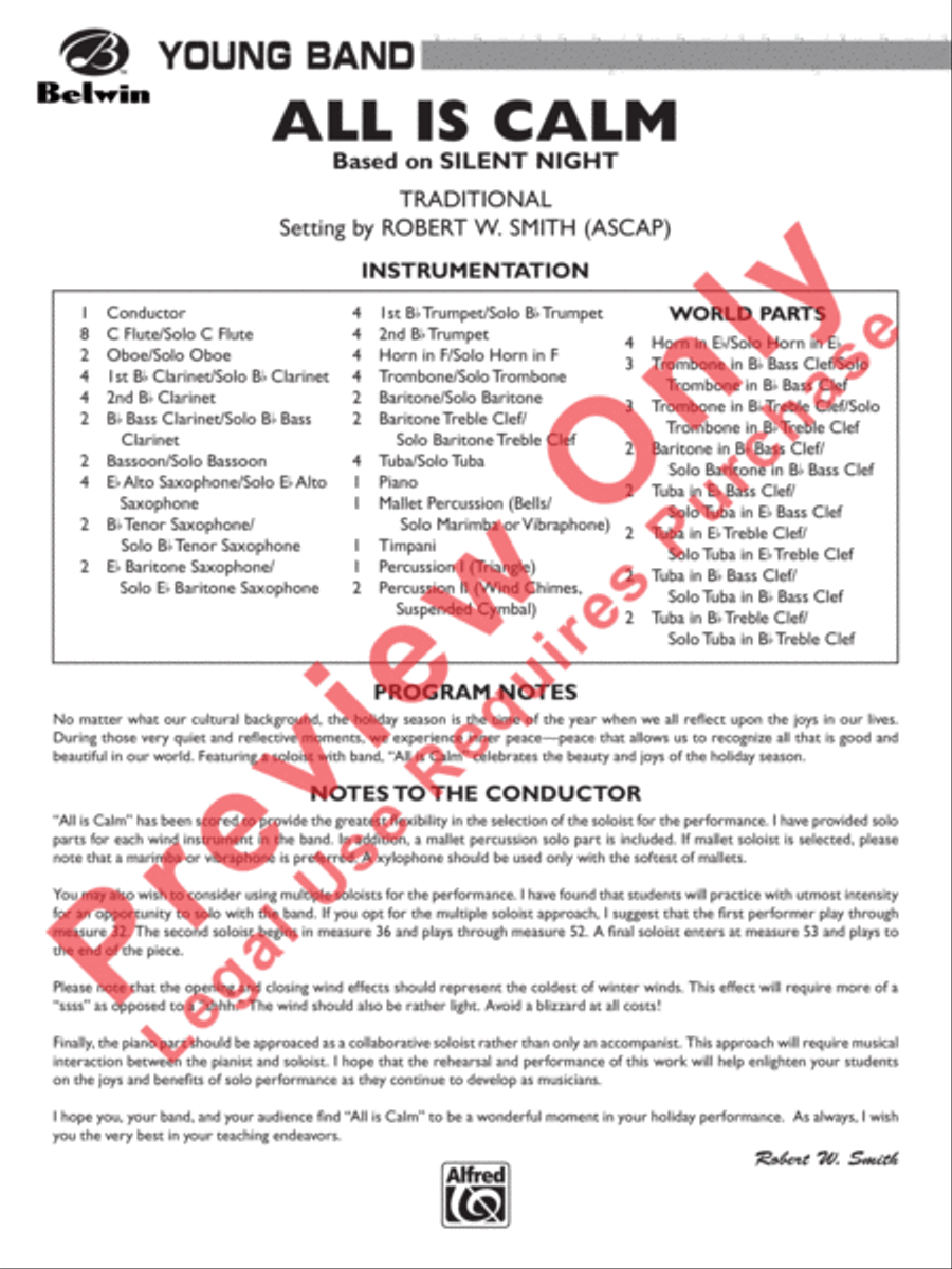 All Is Calm (Based on Silent Night) Concert Band scores gallery preview page 2