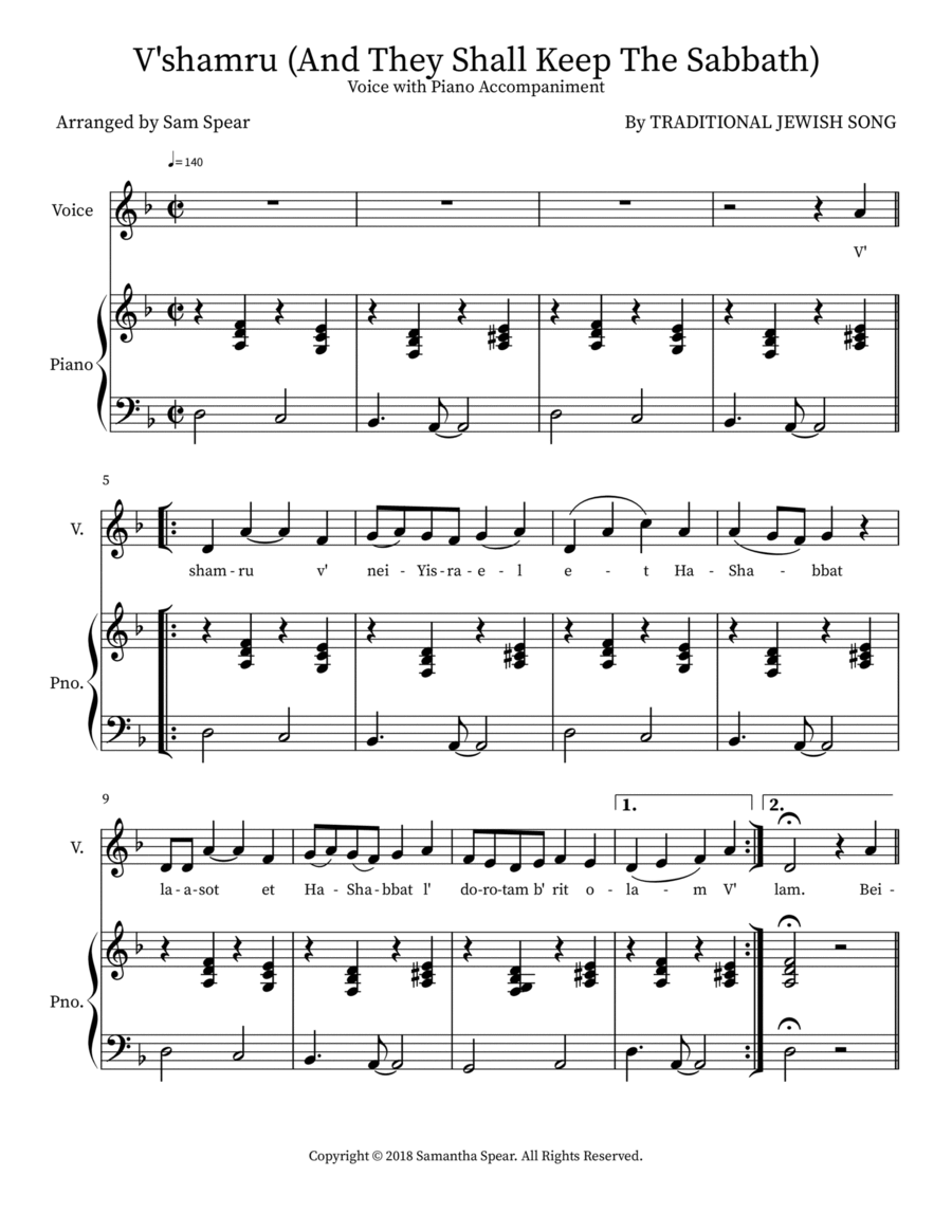 V'shamru (And They Shall Keep The Sabbath) Voice scores gallery preview page 1