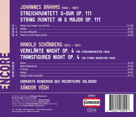 Arnold Schonberg: Transfigured Night - Johannes Brahms: String Quintet