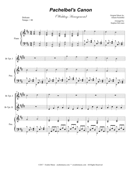 Pachelbel's Canon (Wedding Arrangement: Duet for Bb-Trumpet - Piano Accompaniment) image number null