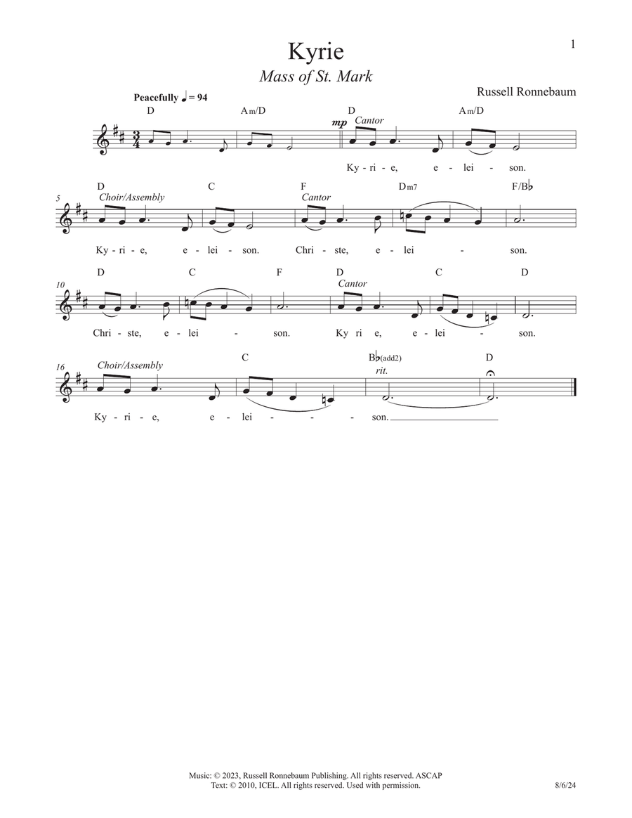 Mass of St. Mark (Guitar, Melody) Guitar scores gallery preview page 3