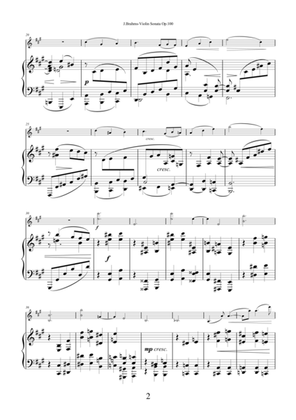 Sonata No.2 in A major Op.100 by Johannes Brahms for violin and piano