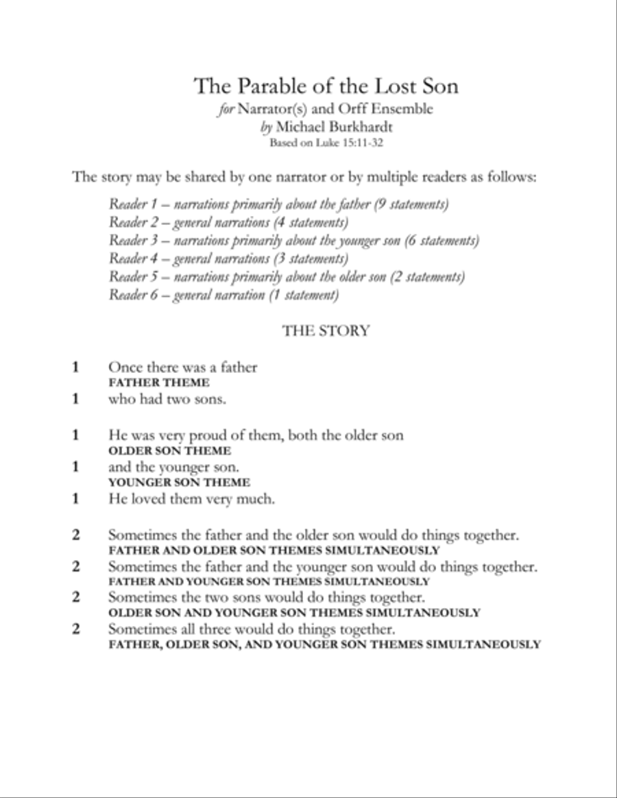 Parable of the Lost Son Orff Instrument scores gallery preview page 1