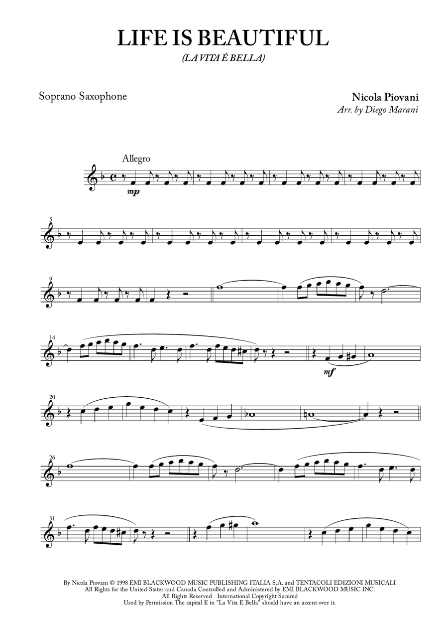 Life Is Beautiful (la Vita E Bella) Woodwind Quartet scores gallery preview page 1