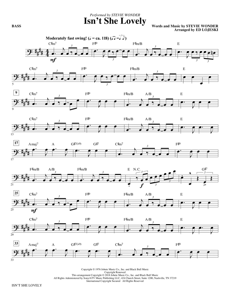 Isn't She Lovely? - Bass Choir scores gallery preview page 1